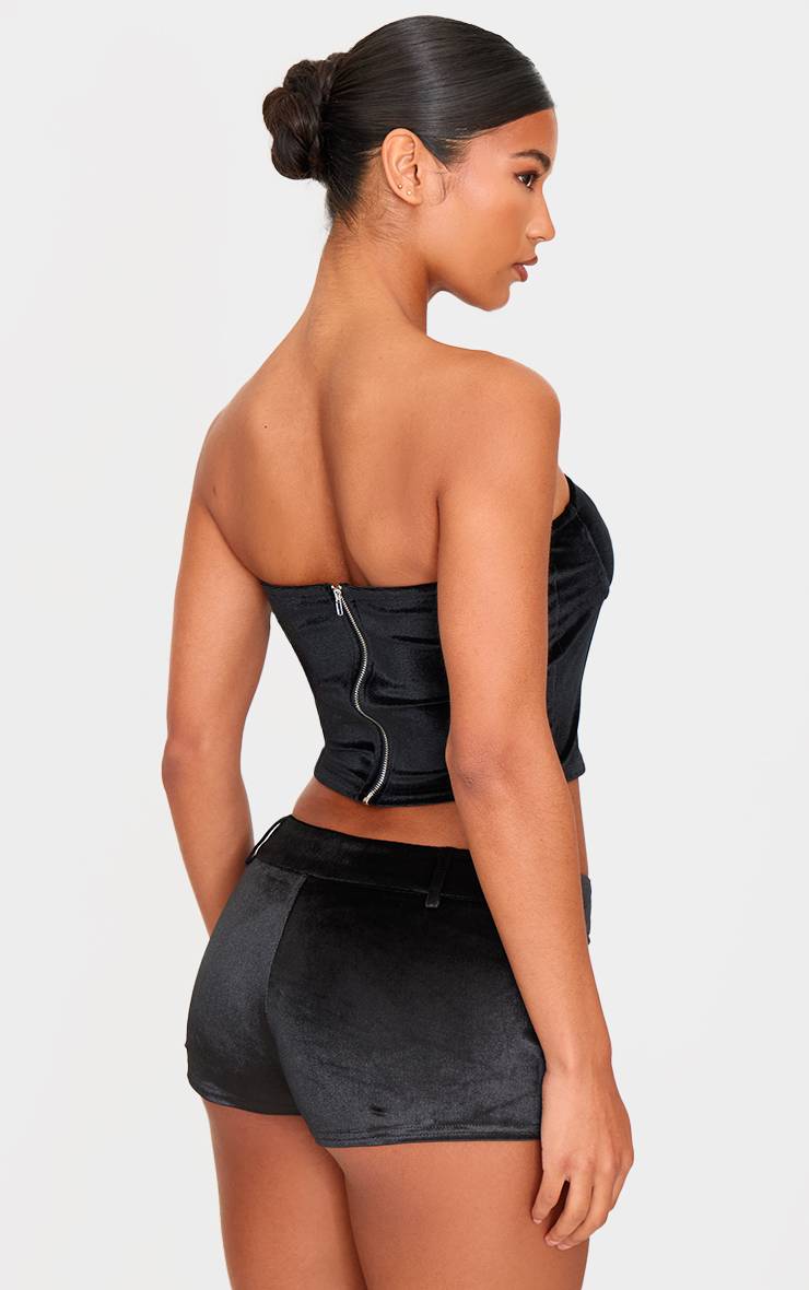 Noir Haut Corset En Velours Avec Détails De Coutures