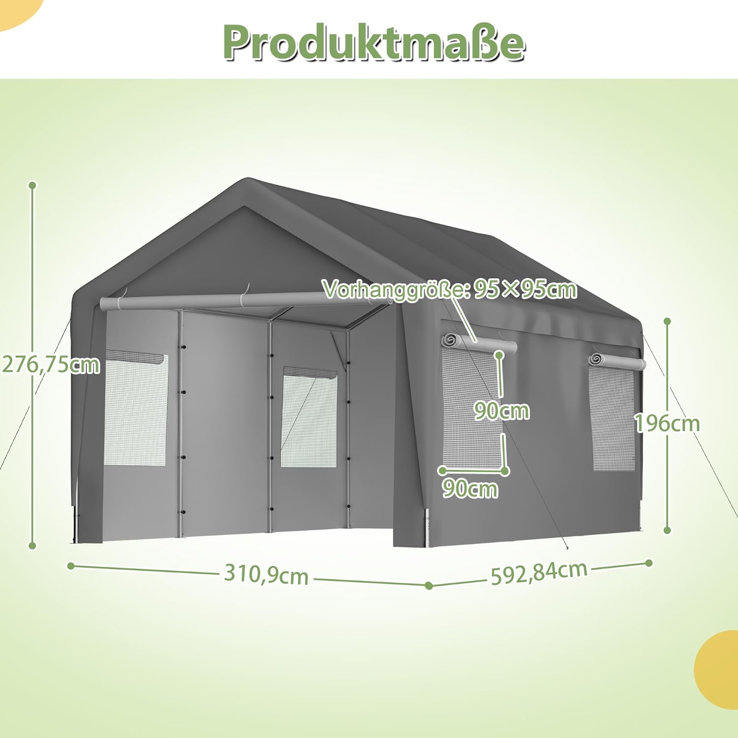 Carport Garage Zelt 3x6m, Grau – Winterfest mit Roll-Up-Fenstern, Abnehmbaren Seitenwänden & Dach – Lagerzelt, Stallzelt, Schutzabdeckung für Auto, SUV, Boot & LKW (10X20 FT Grau)