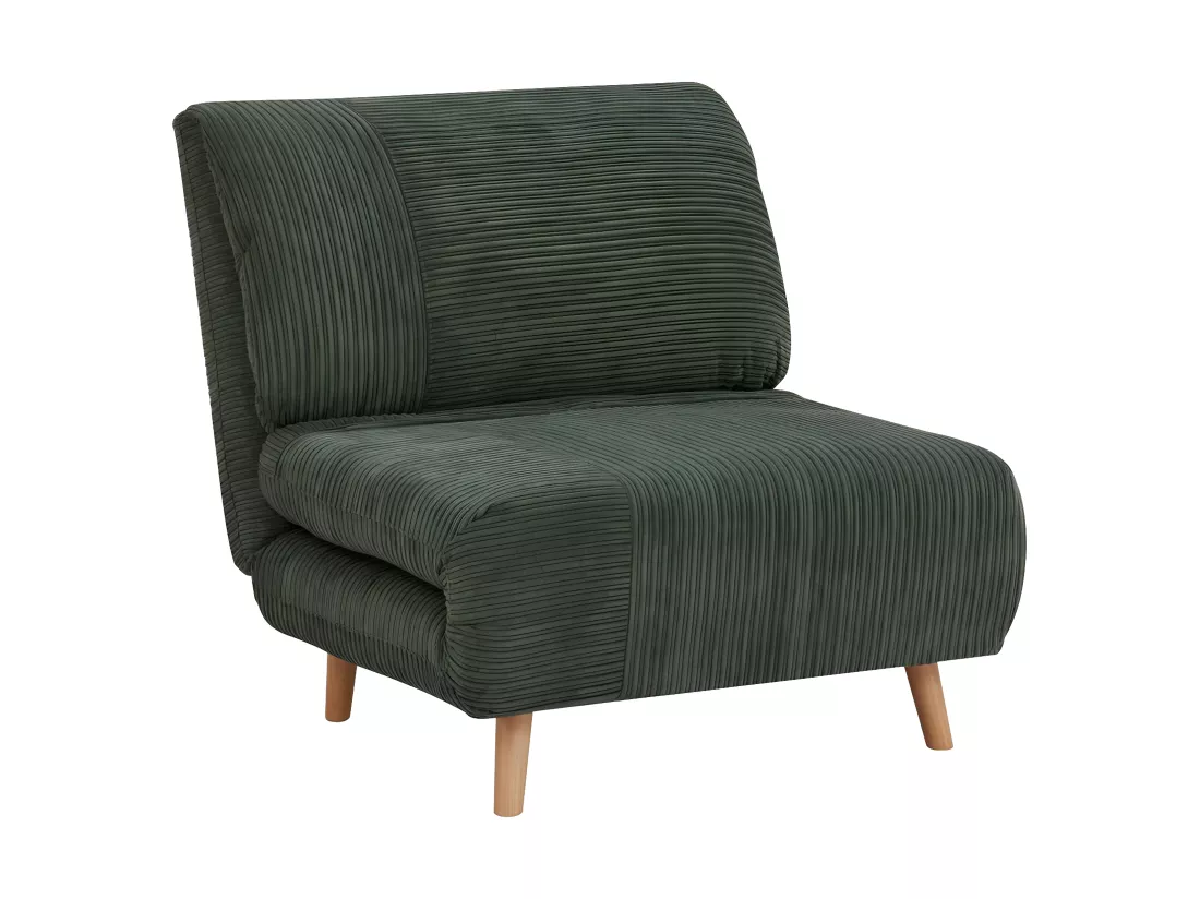 Fauteuil convertible en velours côtelé PALULA - Vert foncé