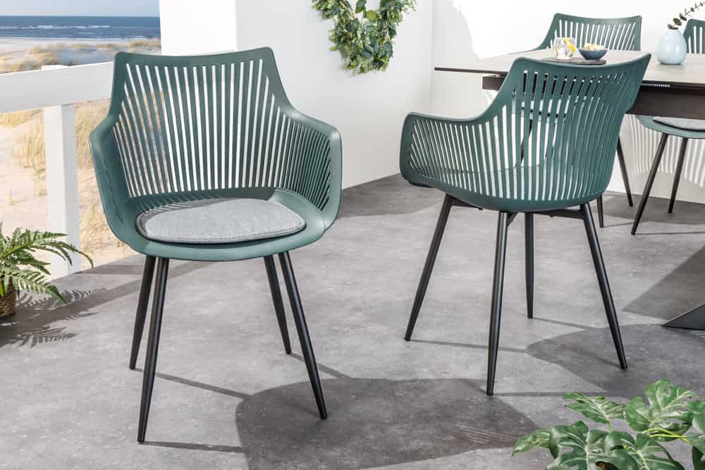 Moderner Stuhl SIGNUM salbei schwarz Kunststoff Gartenstuhl Indoor Outdoor mit Armlehnen