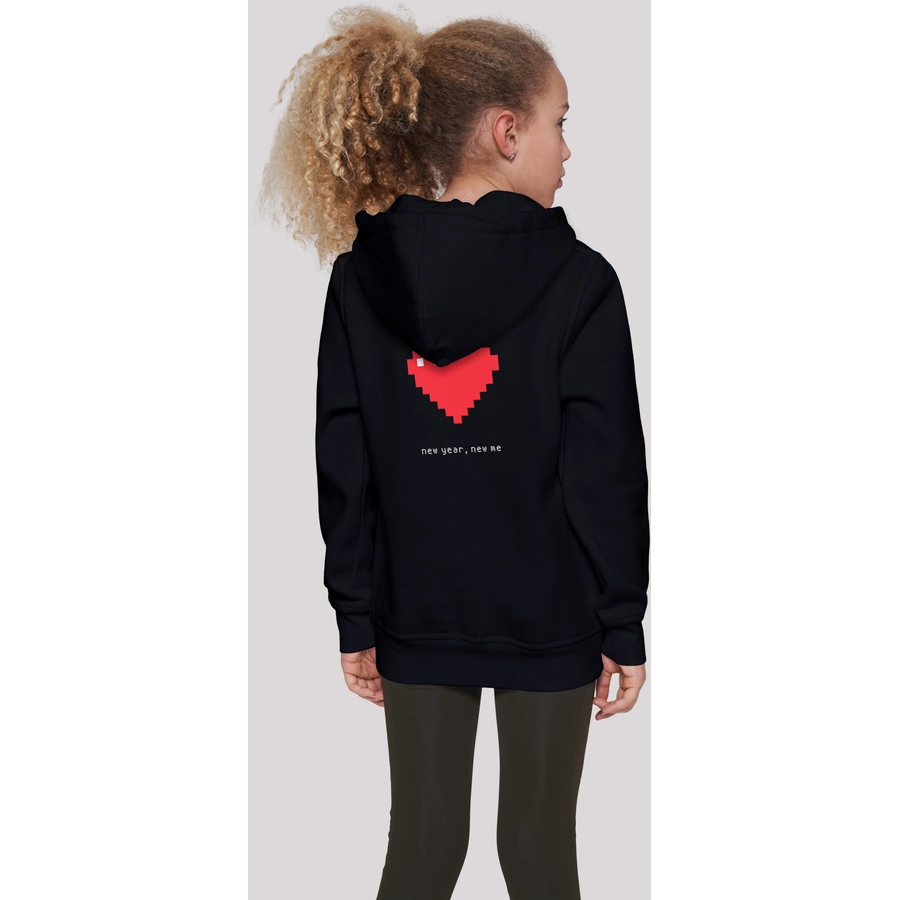 F4NT4STIC Hoodie Pixel Herz Happy New Year Silvester schwarz