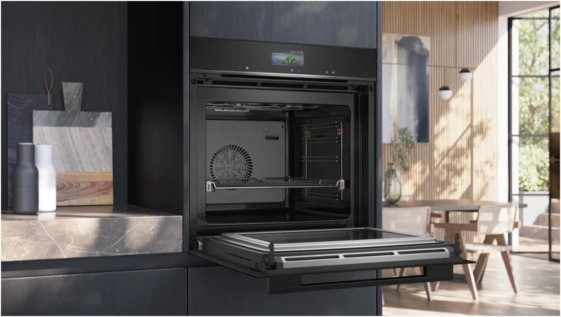 Siemens HM736GAB1, iQ700 Smarter Einbau-Backofen mit Mikrowellenfunktion, 60 x 60 cm, Made in Germany, 800 W, Schwarz, ecoClean & humidClean Selbstreinigung, Air Fry, cookControl, Farb-Touchscreen