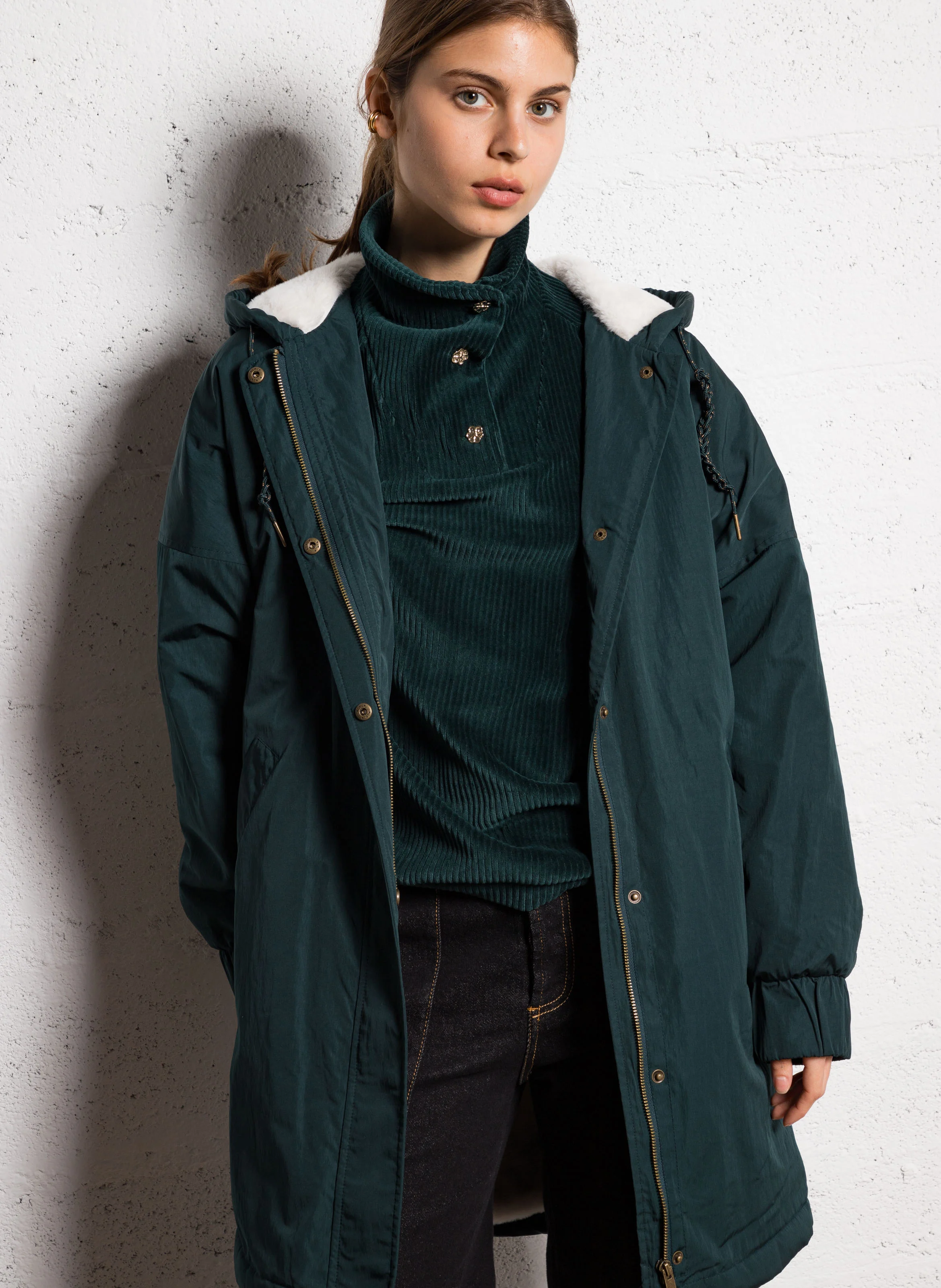 Parka droite à capuche | Vert