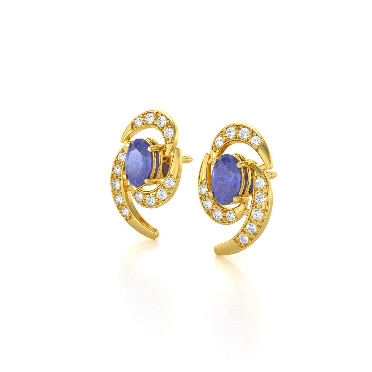 Boucles d'oreilles ADEN Or 585 Jaune Fleur Tanzanite et Diamants 2.6grs