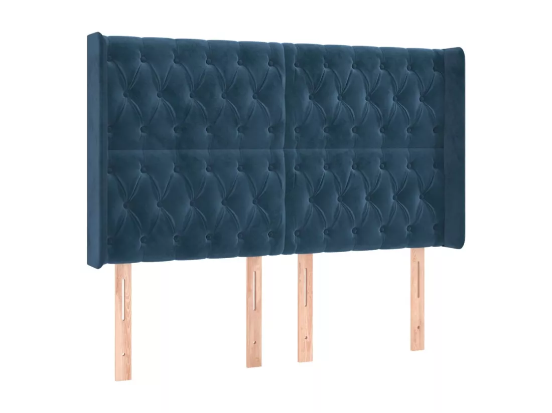 Sommier tapissier matelas et LED Bleu foncé 140x190 cm Velours