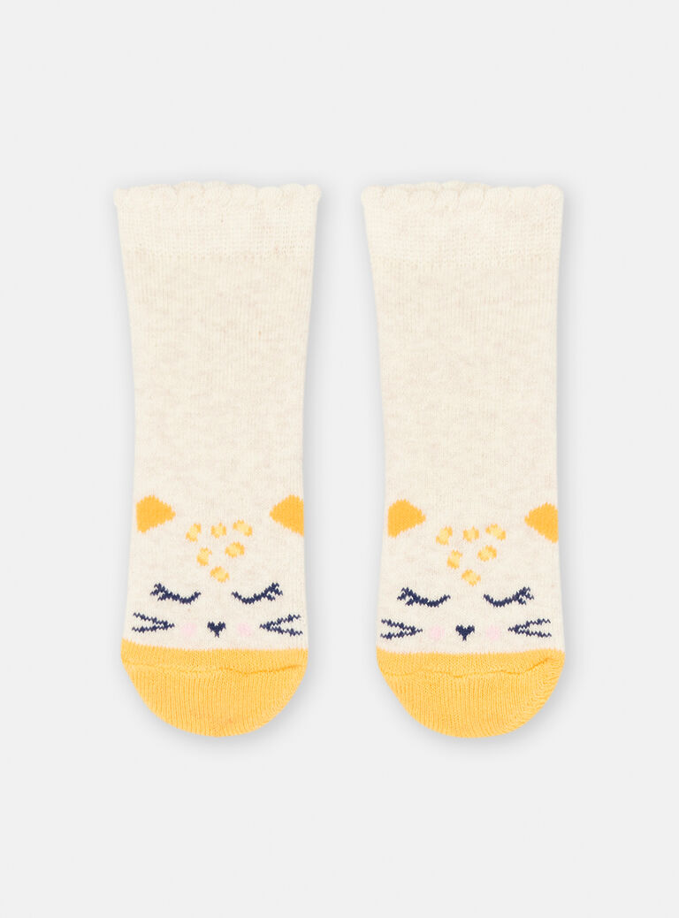 Chaussettes beige chiné imprimé léopard pour bébé fille