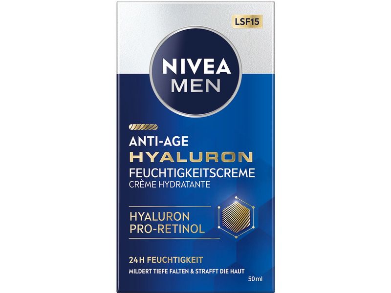 NIVEA MEN Gesichtscrème Anti-Age Hyaluron 50 ml Tiefenwirksame Anti-Age Gesichtspflege mildert sichtbar tiefe Falten
