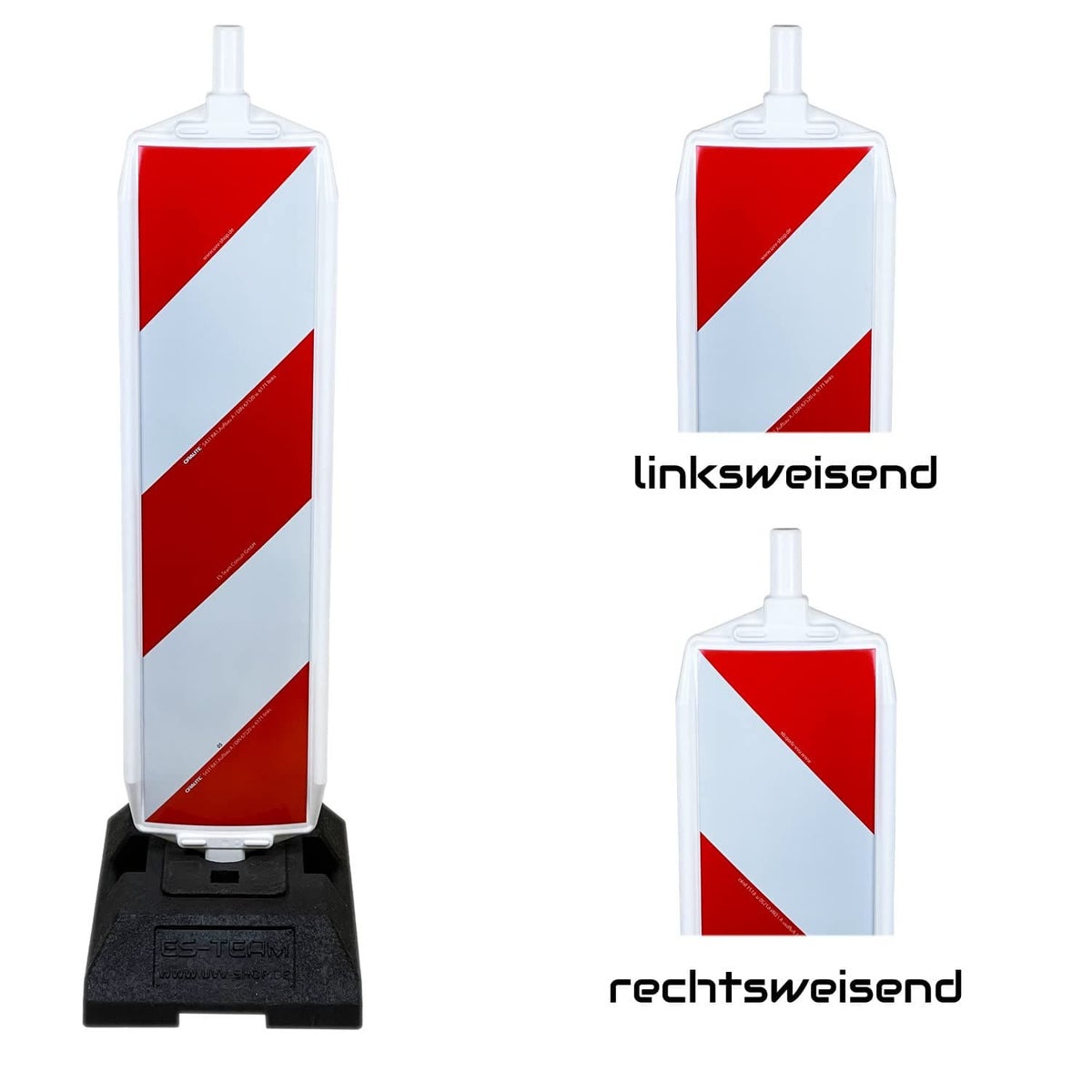 UVV-wegwijzervoetplaat (18 / 30 kg) bouwplaats rood/wit of magazijngeel, zwart / RA1 rood/wit / K0 (18 kg) / zonder bouwplaatsverlichting