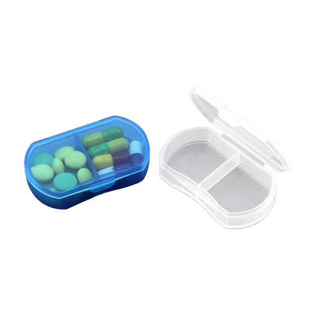 (60x35mm) Mini Medikamenten Dosierer 2 Fächer Dosett Tablettenbox Supplements Pillendose Tablettenspender - Divers. Farben