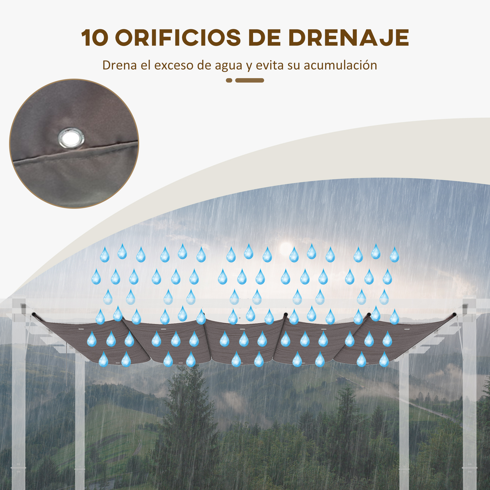 Cobertura retrátil Outsunny para pérgola, 3,5 x 2,5 m, para guarda-sol, toldo de tecido para gazebo de jardim com 10 orifícios de drenagem, cor café.