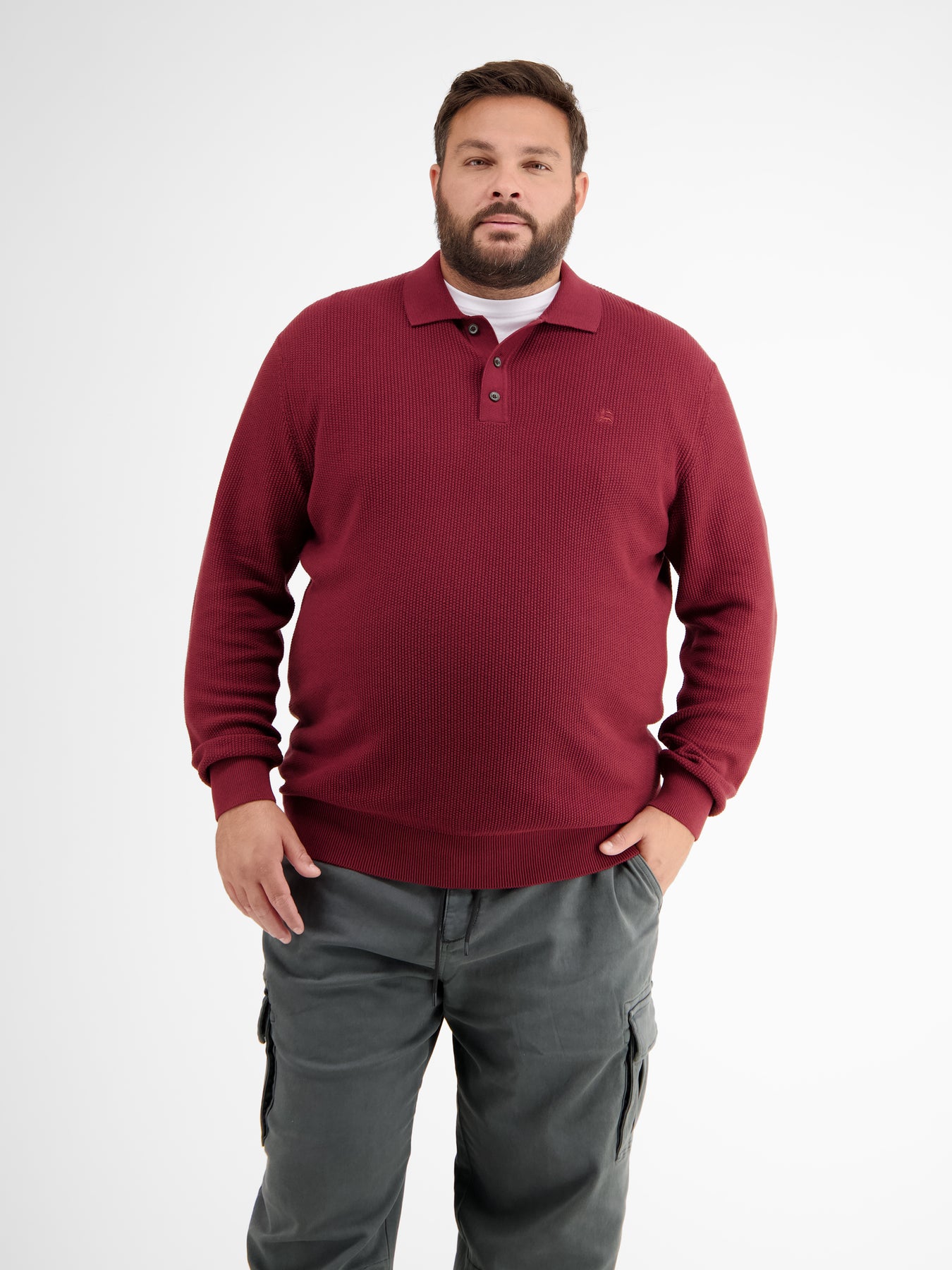 Langarmpoloshirt in Übergröße, gestrickt