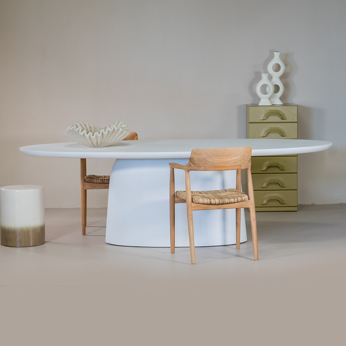 Giga Meubel - Tuintafel Ovaal - Wit Betonlook - 300cm - Myrna