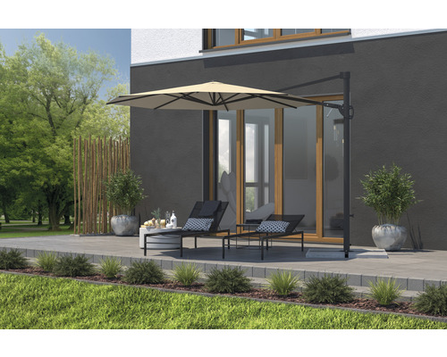 Soluna zweefparasol, Beaujeu parasol, Ø 300 cm, H 248 cm, rond, ecru