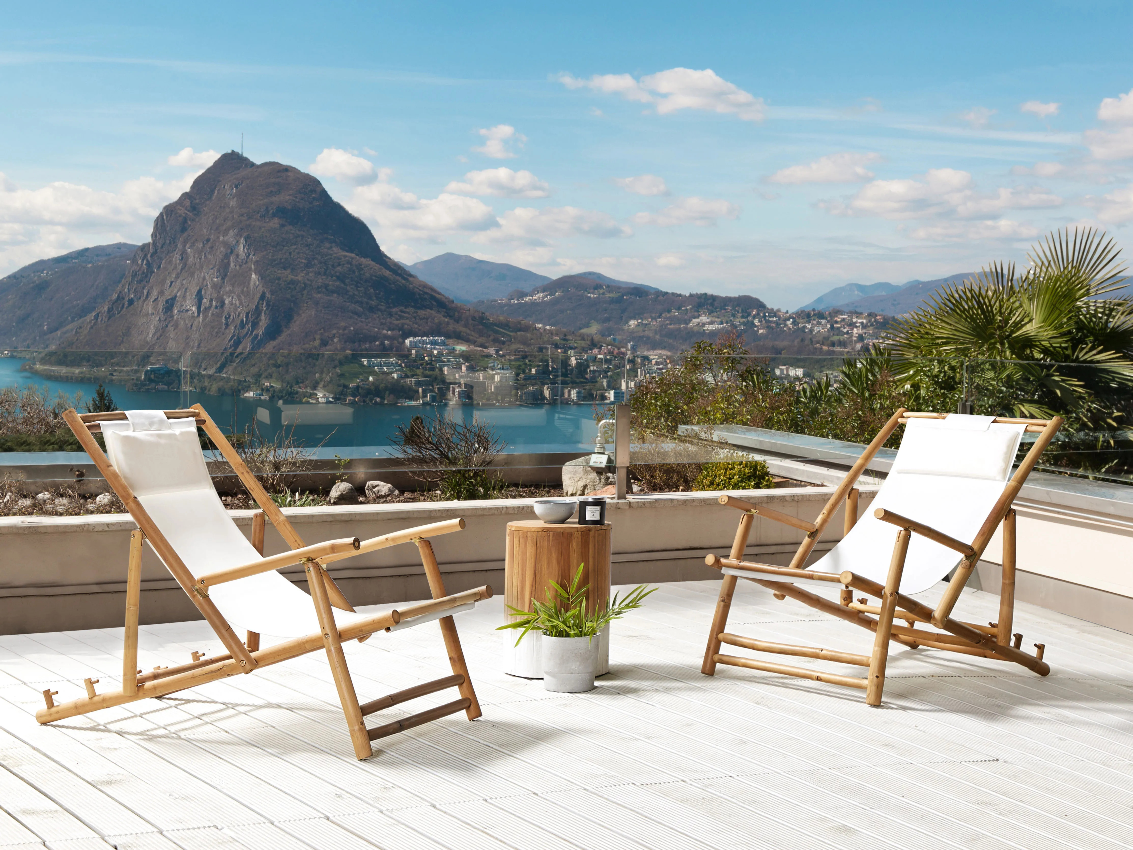 Set van 2 inklapbare ligstoelen ATRANI Bamboehout Lichtbeige