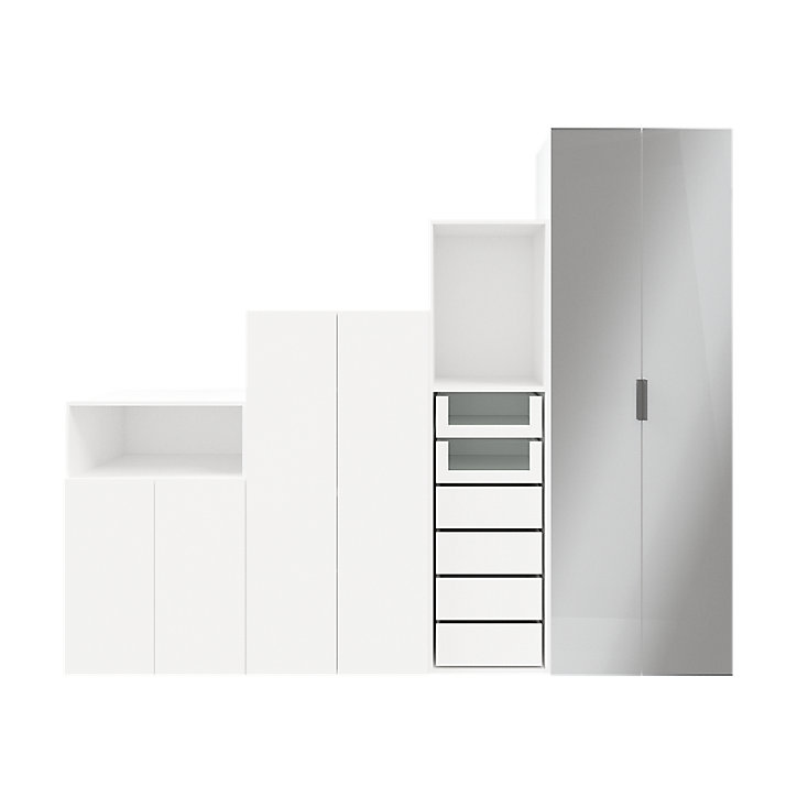 Ensemble de meubles de rangement portes battantes miroir et tiroirs sous pente et/ou comble blancs GoodHome Atomia H. 225 x L. 275 x P. 60 cm