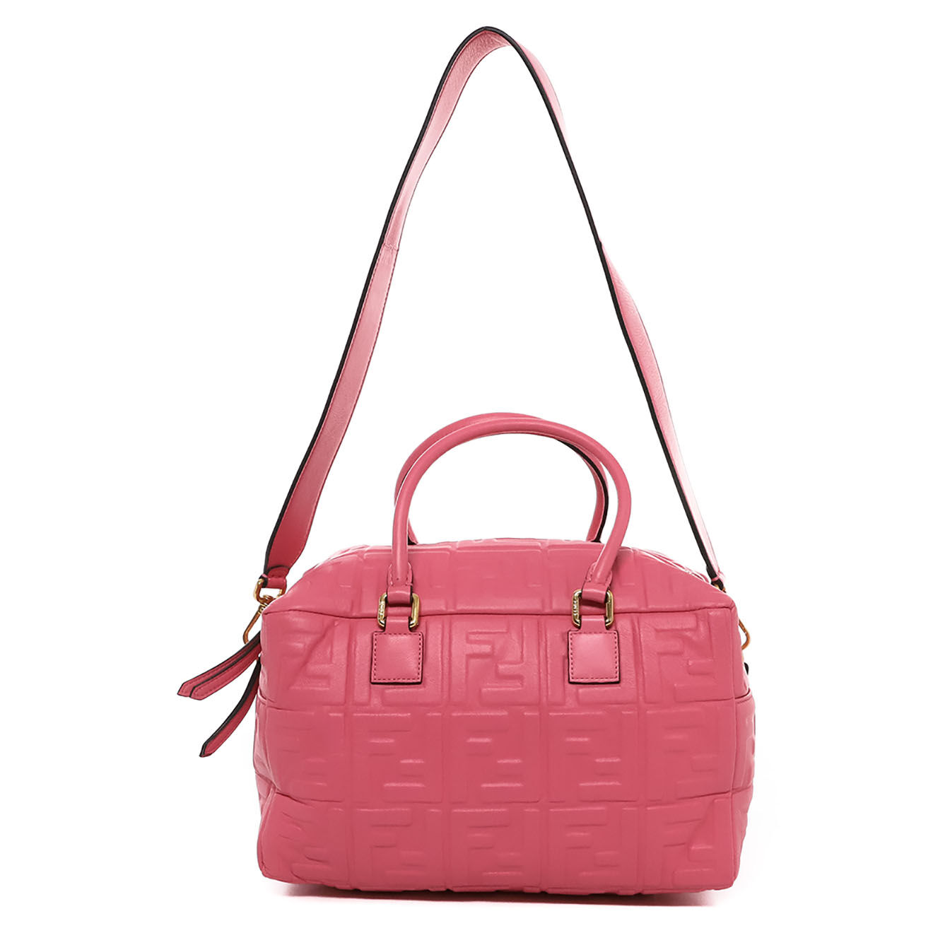 Fendi Sac à main Bauletto en Cuir embossé FF rose - Neuf avec étiquette - L.30 cm