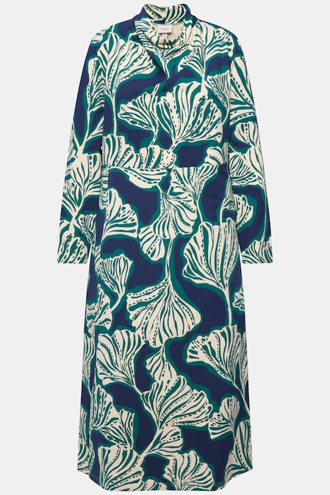 Maxi-Sweatkleid, Blätter, Wasserfall-Ausschnitt, Langarm