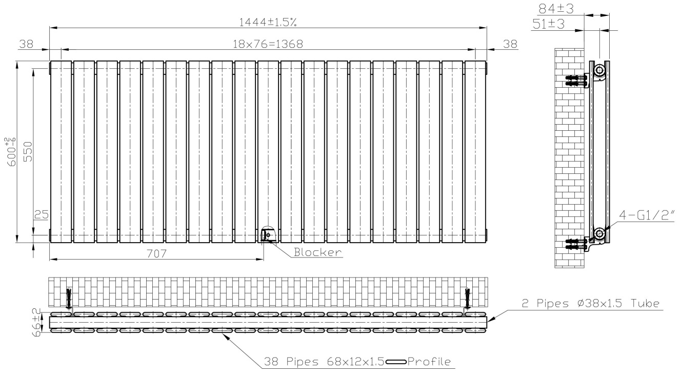 Eastbrook Warrington paneelradiator type 20 145x60cm 2303W antraciet