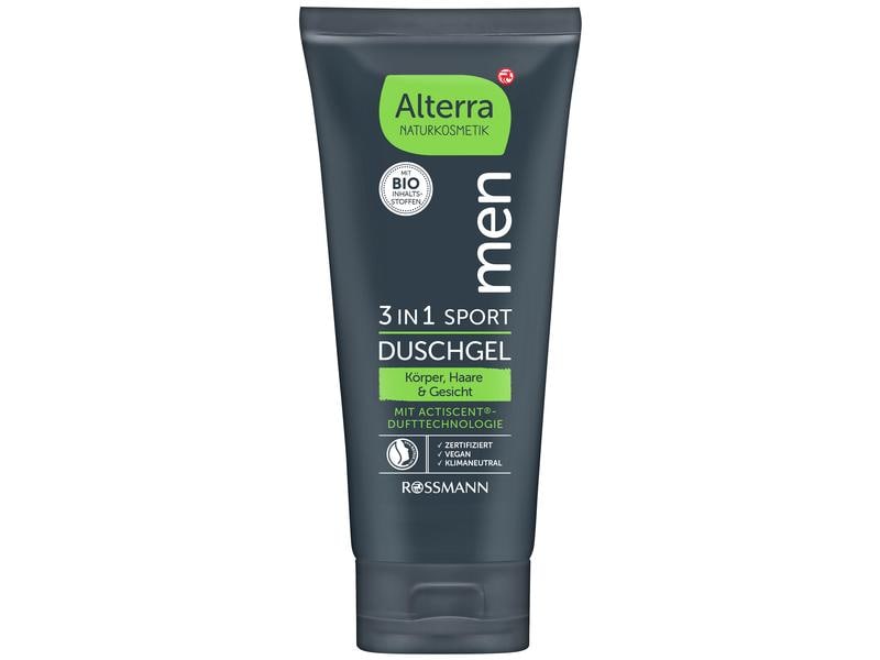 Alterra Duschgel Men 3 in 1 Sport 2 x 200 ml Natürliches Duschmittel mit würzigem Duft für Gesicht, Haare und Körper