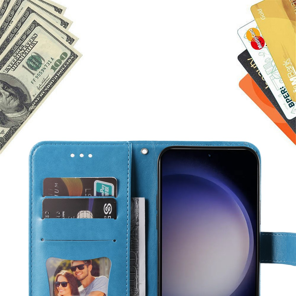 Samsung Galaxy S24  Plus Leder Tasche Wallet - Mandala Flower Imprint - Blau