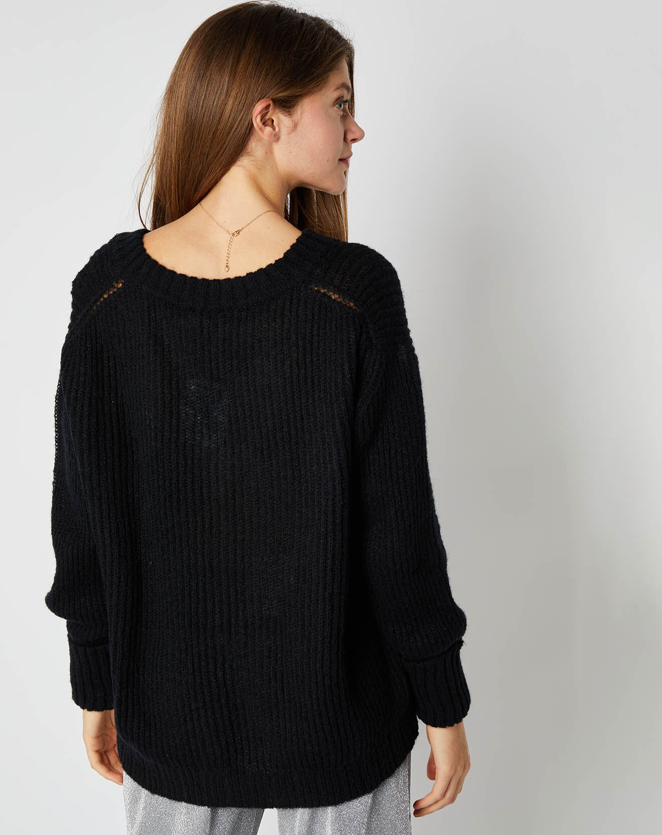 An'ge Pull en Maille mélangée Leena Col V noir