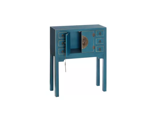 Console 2 portes, 6 tiroirs Bleue Meuble Chinois - PEKIN