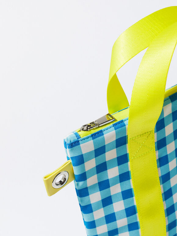 Bolsa tote personalizável com estampa xadrez vichy - Azul