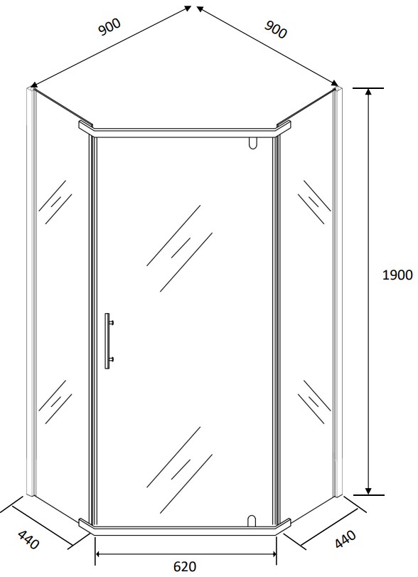 Badstuber Five douchecabine vijfhoek 90x90cm chroom