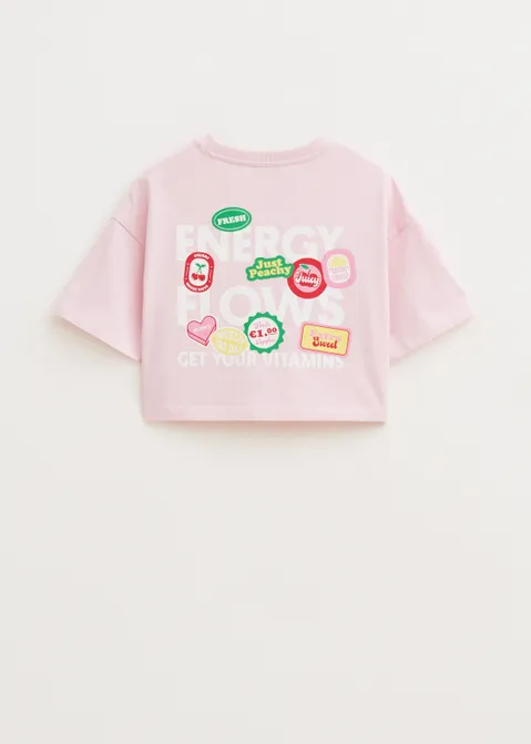 Cropped t-shirt met print roze (ROS.L)