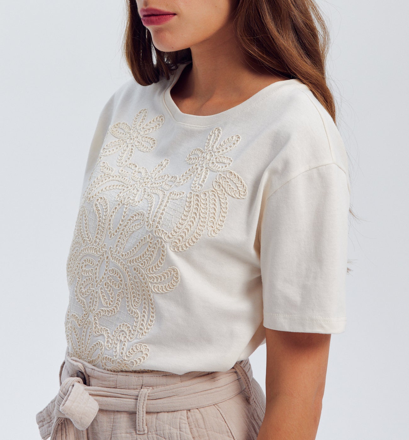 T-shirt brodé Femme - Ecru