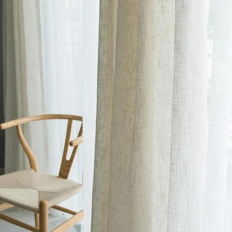 Modern Linen Ivory White Tulle Curtain | Japanese style Thicken sheer Shading Window Drapes