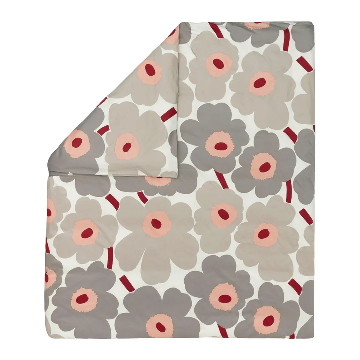 Marimekko - Unikko Deckenbezug, 210 x 210 cm, off-white / warm grey / pink