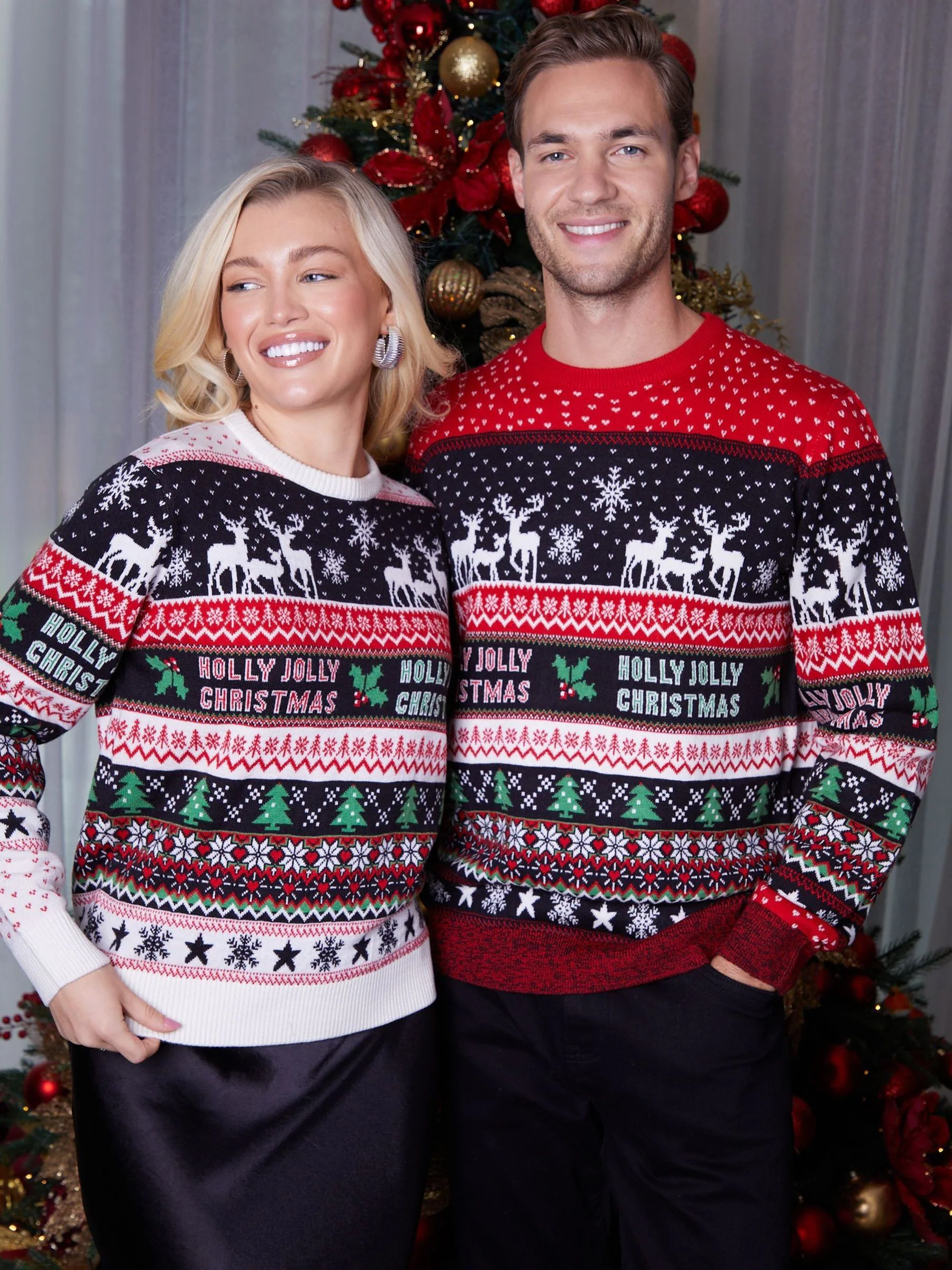 Rood - Threadbare kersttrui met fairislemotief