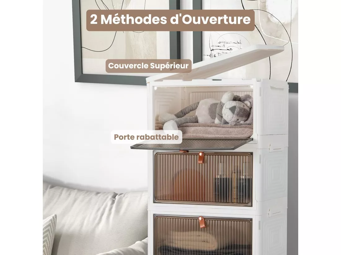 Boîte Rangement Plastique 90L, 6 Caisses de Rangement Pliables avec 4 Roulettes et Couvercles, Boite Empilable pour Chaussures, Jouets, Caisse pour Chambre, Salon, Cuisine (90L)