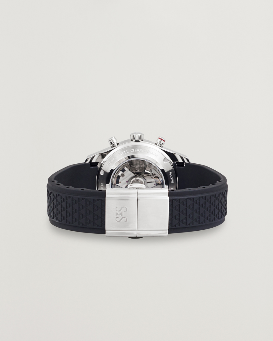 Sjöö Sandström Royal Steel Chronograph 40mm Black Rubber White Dial