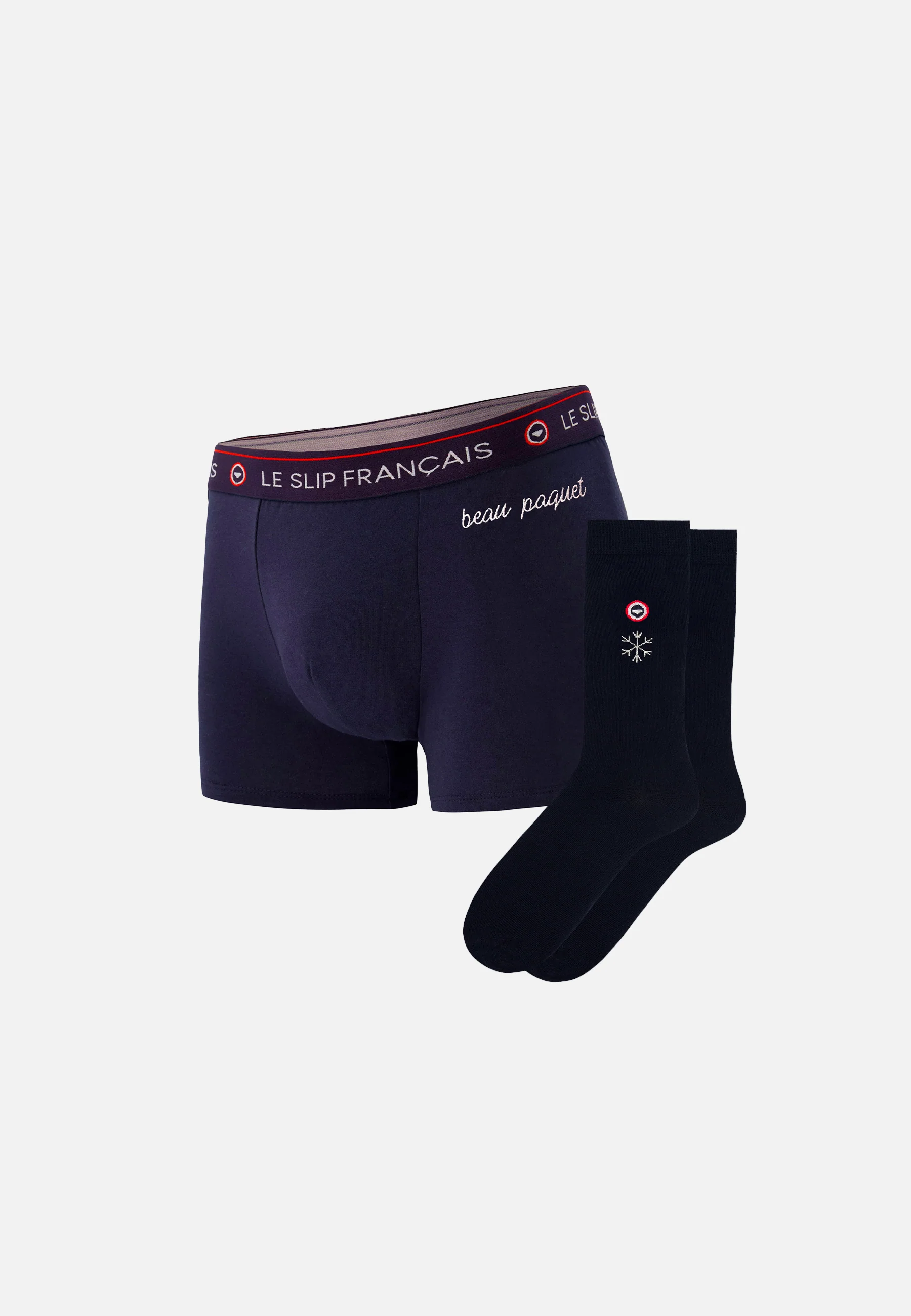 Coffret composé d'un boxer et une paire de chaussette-Coffret Redoutable Marine Brodé Lucas Petit Flocon