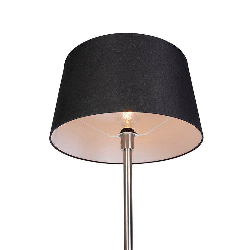 QAZQA - Moderne staande lamp, staal, zilver, mat nikkel met zwarte kap, 45 cm - Simplo, woonkamer, slaapkamer - textiel, langwerpig, rond - LED-compatibel, E27