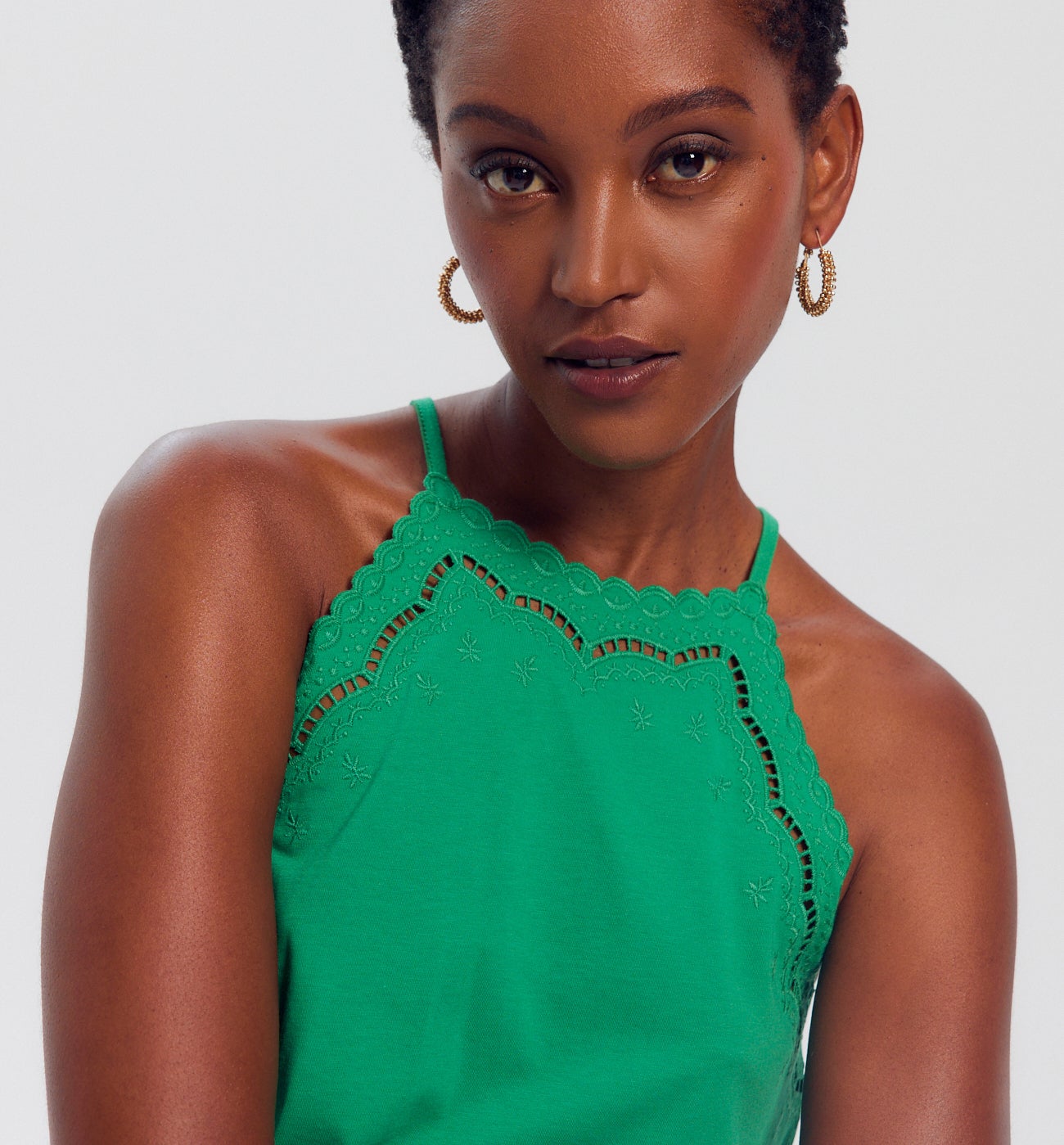 Top à bretelles brodé Femme - Vert clair