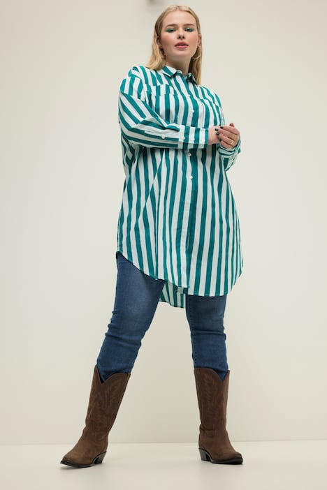 Hemdbluse, oversized, Streifen, Langarm