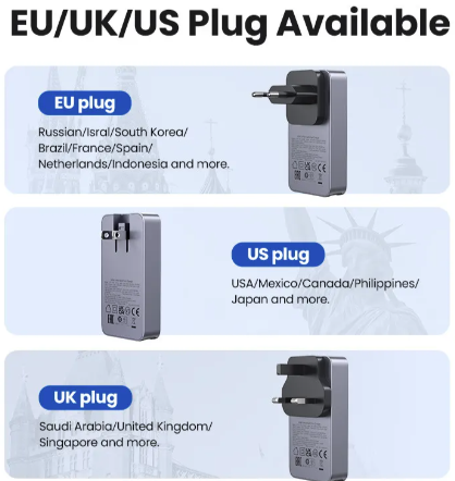 (65W) GaN 3-fach USB C / USB A World Travel Ladegerät Power Delivery Netzteil (25356) - Grau
