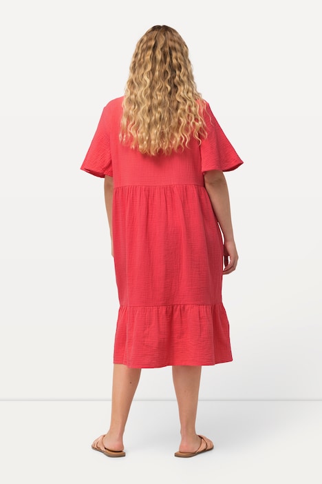 Musselin-Kleid, A-Linie, Tunika-Ausschnitt, Halbarm