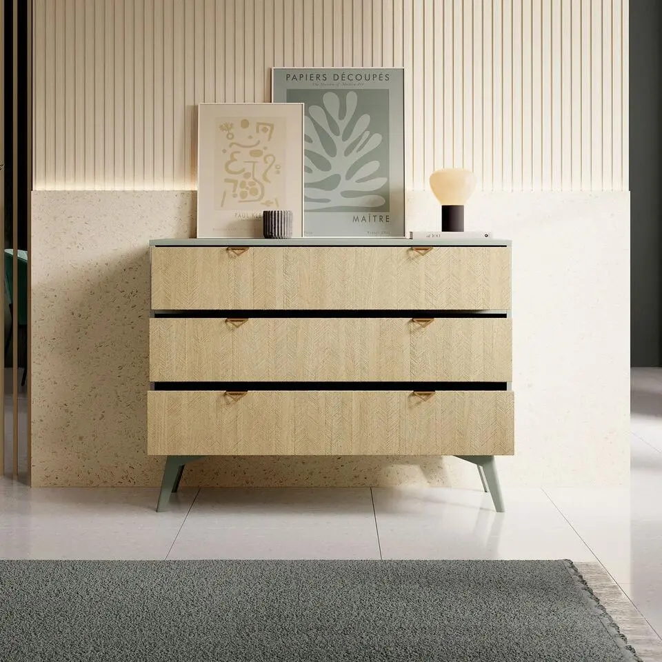 Meubella - Ladekast Essence - Groen - Licht eiken - 106 cm