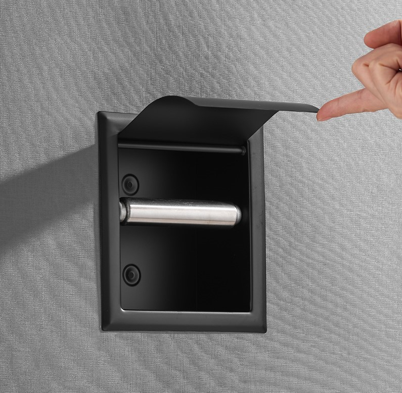 Saniclear Nero inbouw toiletrol houder met klep mat zwart