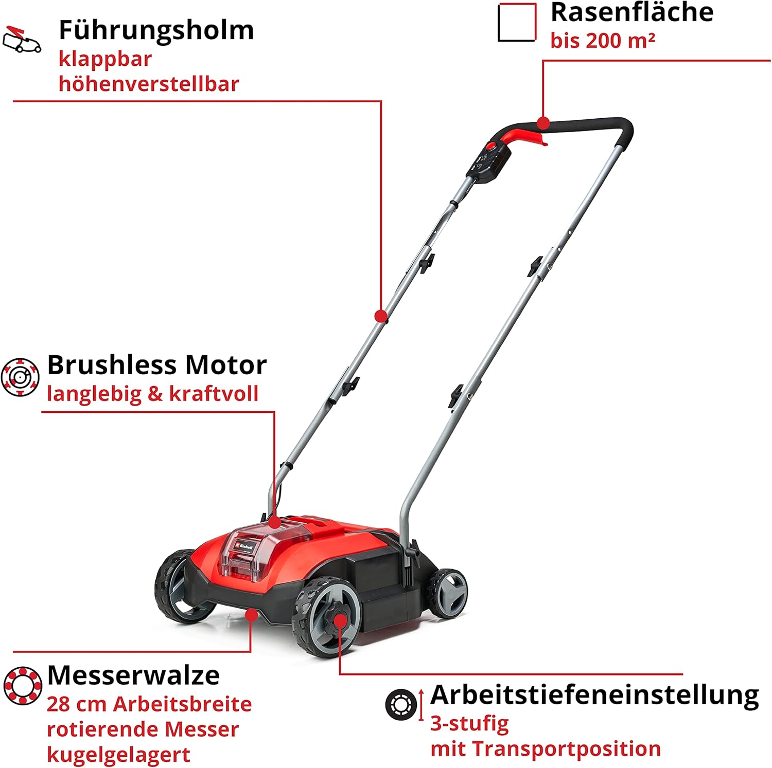 Einhell Akku-Vertikutierer GC-SC 18/28 Li-Solo Power X-Change (Li-Ion, 18 V, bürstenloser Elektromotor, 28cm Messerwalze, 3-stufige Arbeitstiefeneinstellung, ohne Akku & ohne Ladegerät)