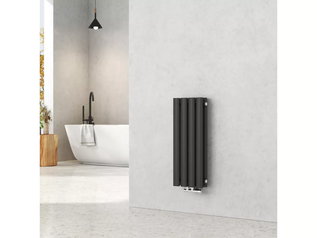 EMKE Radiateur eau chaude verticale en acier H.60 × L.24 cm 248 W Classique Chauffage central simple couche noir