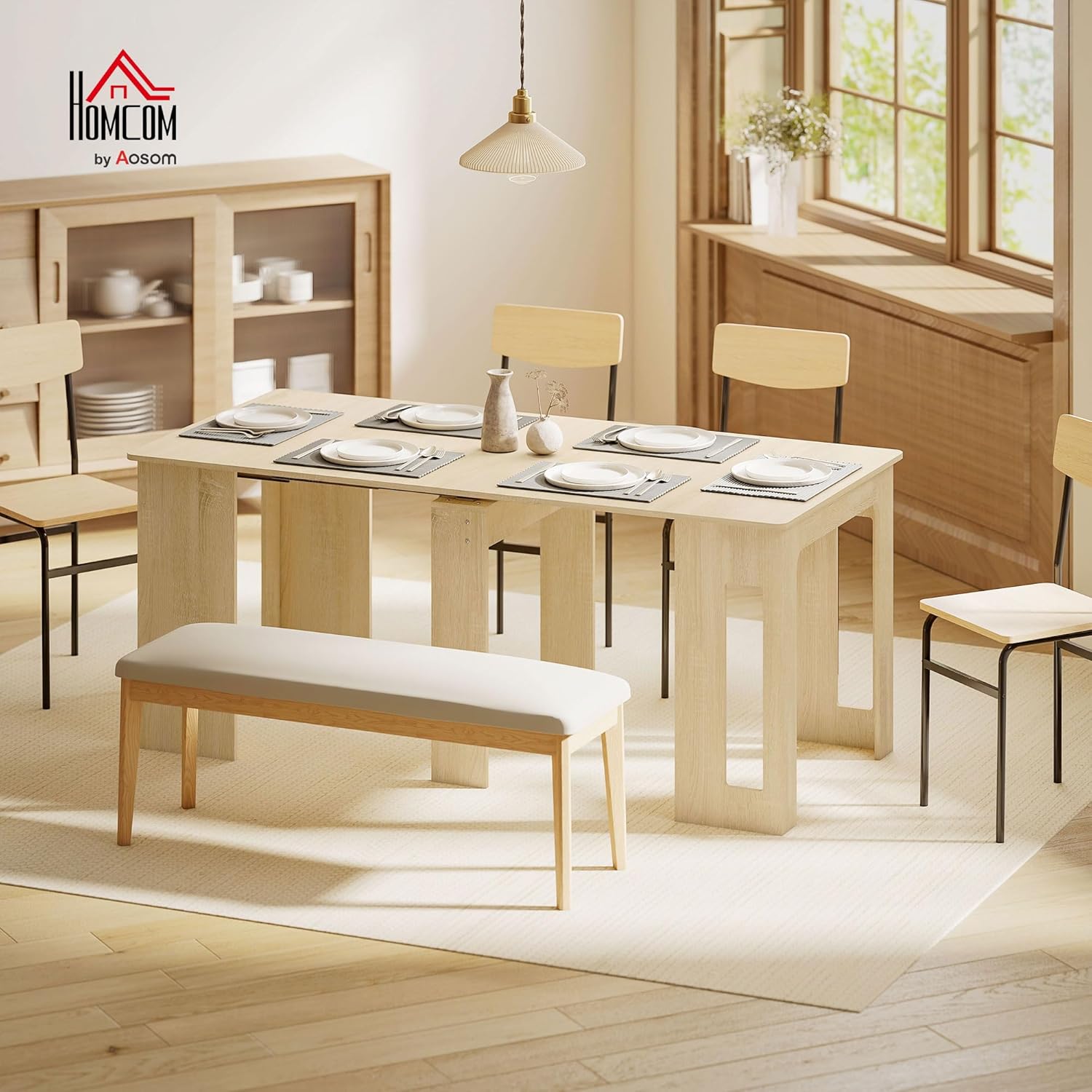 HOMCOM Esstisch, 60-180x85cm 3 Stufig Ausziehbar Küchentisch für bis 6 Personen, Modern Esszimmertisch, für Wohnzimmer, Esszimmer, Küche, Natur