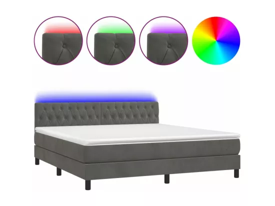 Sommier tapissier matelas et LED Gris foncé 180x200 cm Velours