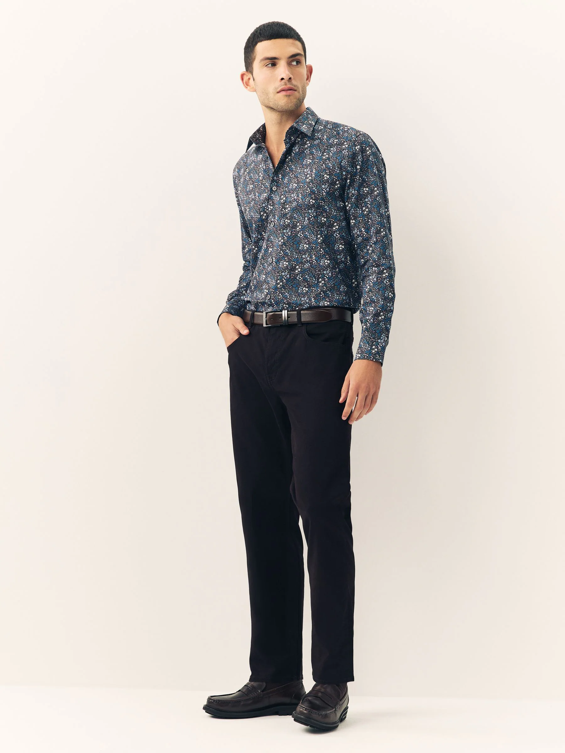 Navy Meadow Floral - Overhemd met lange mouwen en print