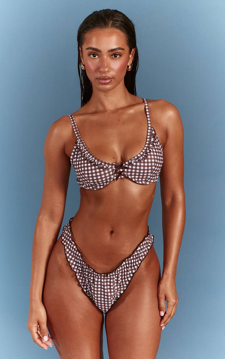 Chocolat Bas De Bikini À Volants Vichy