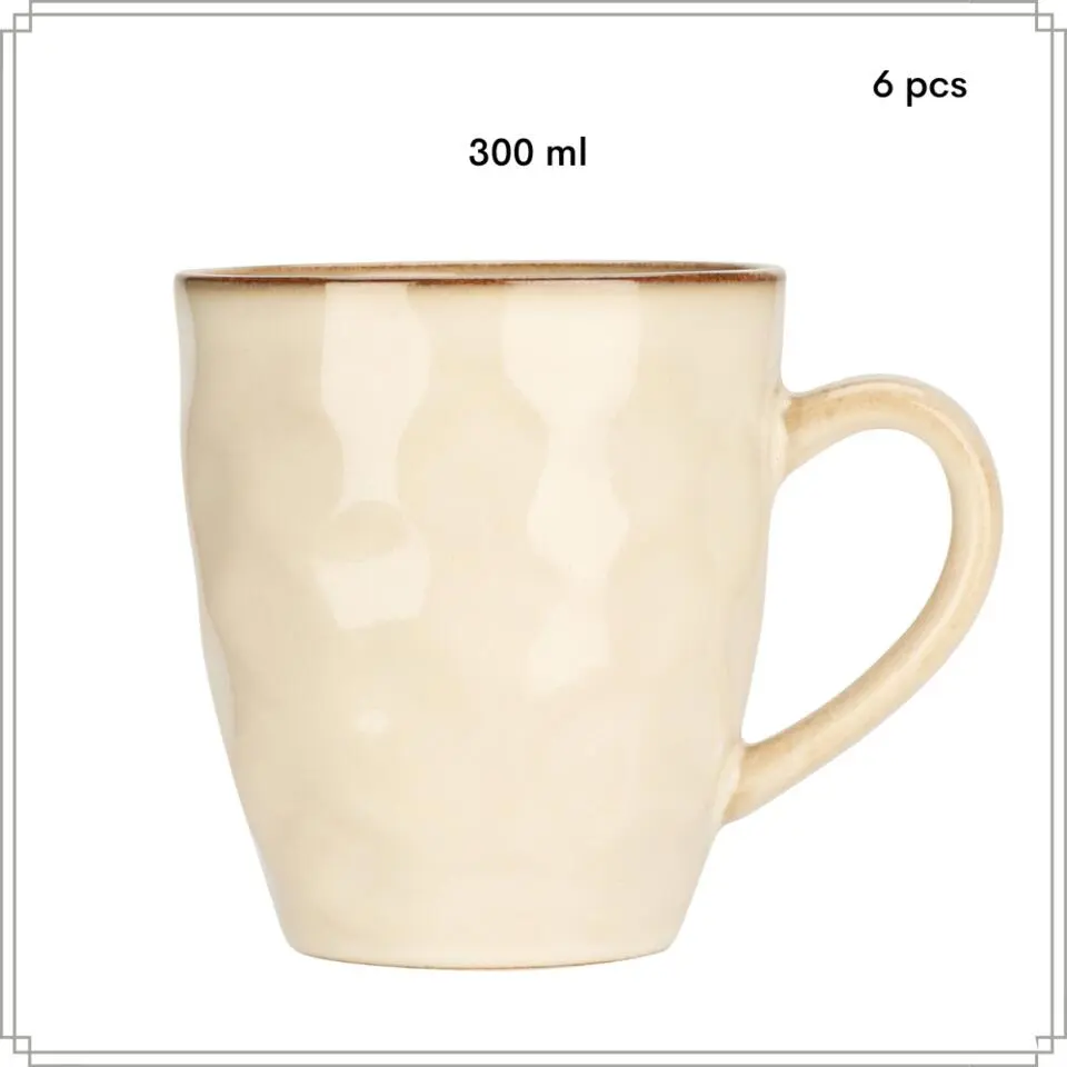OTIX Theemokken Koffiekopjes met oor set van 6 Beige Keramiek MAPLE